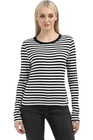 Calvin Klein Jeans J20j224454 Etykieta Żeberka Z Długim Rękawem Inne Topy, Czarny (CK Black/Bright White Stripe), XXS Kobiety, Czarny (Ck Black/Bright White Stripe), XXS