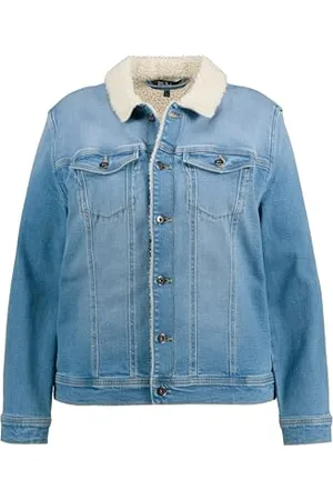 Ulla Popken Damska kurtka dżinsowa z podszewką z pluszu, kurtka wewnętrzna, niebieski denim, 46/48