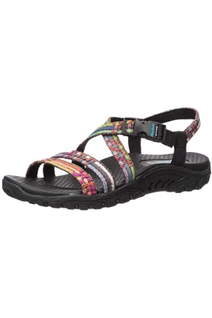 Skechers Reggae Sew Me Sandały damskie, na paskach, tkane, na koturnie, 6.5