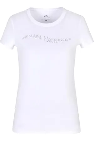 Armani Exchange Damska koszulka Slim Fit Embellished Wave Logo Tee T-Shirt, , XL