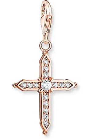 Thomas Sabo Charm-Anhänger Kreuz aus 925er Sterlingsilber mit 750er Roségold-Vergoldung, mit weißen Zirkonia-Steinen von Hand besetzt, Maße: 35 x 19 mm,1913-416-14