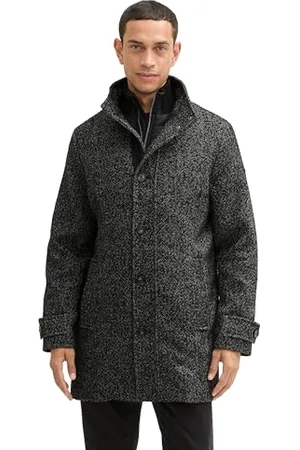 TOM TAILOR Męski płaszcz wełniany 1043655, 36082-Black Spotty Herringbone, S, , S