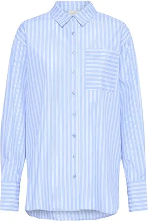 Kaffe Koszula damska Oversized Striped Długie Rękawy Button Up Rozprzestrzeniający Kołnierz, , 42