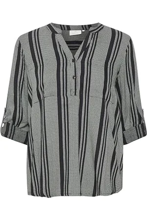 Kaffe Damska bluzka V-Notch Neck z długim rękawem Casual Fit Printed Chest Pockets Kobiety, Czarny/Kalk Małe Diamenty, 40