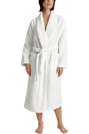 Calida Cosy Shower Szlafrok frotte z kołnierzem szalowym, 120 cm damski, bardzo chłonny wewnątrz, przytulnie miękki, na zewnątrz, ze szlufkami na pasek i dwiema naszytymi kieszeniami, , 48-50