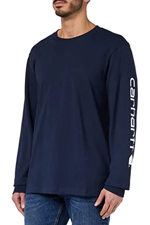 Carhartt Męski luźny, ciężki, długi rękaw T-shirt z grafiką logo na rękawie - T-shirt, granatowy, S, , S
