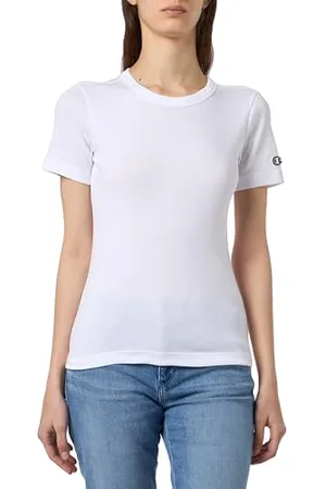 Champion Damski Legacy Icons Tonal Logo W-Soft Cotton 1x1 Rib S/S Crewneck T-shirt, , L, , L