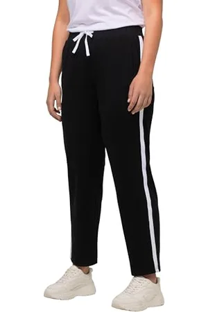 Ulla Popken Damskie duże rozmiary plus size spodnie do biegania, elastyczny ściągacz, paski boczne czarne 58+ 798285100-58+, , 50W / 32L