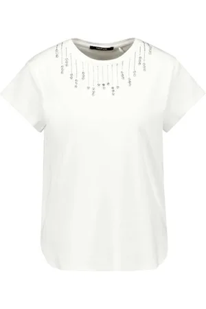 Taifun Damski T-shirt z aplikacją z kryształkami strasu, krótki rękaw, jednokolorowy, , 40