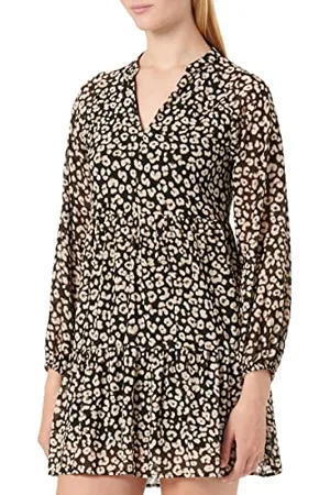 Object Damska sukienka Objmila Gia L/S Dress NOOS, czarna/AOP: Leopard, 38, , 38