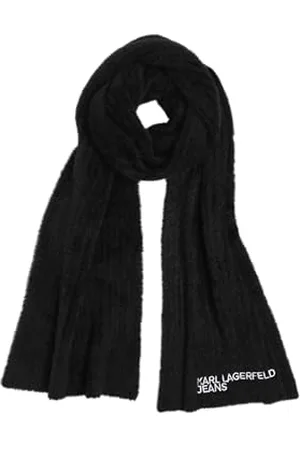 Karl Lagerfeld KARL LAGERFELD B.V Furry Logo Scarf, Black, One Size, , jeden rozmiar
