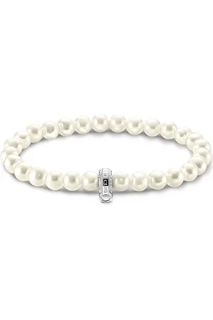 Thomas Sabo Damen Charm-Perlenarmband silber, mit schimmernden Süßwasserzuchtperlen, 925 Sterlingsilber, Länge: 15 cm, X0284-082-14-L15