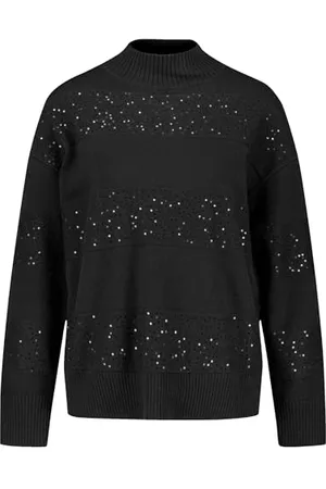 Gerry Weber Damski sweter z kołnierzem i dekoracją z długim rękawem, szerokie prążkowane ściągacze jednokolorowe, , 42