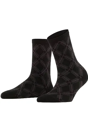 Falke Damskie Argyle Mood zrównoważona bawełna biologiczna oddychająca, ciepła, półwysoka, ze wzorem w kratkę, 1 para skarpetek, czarne (Black 3000), 35-38