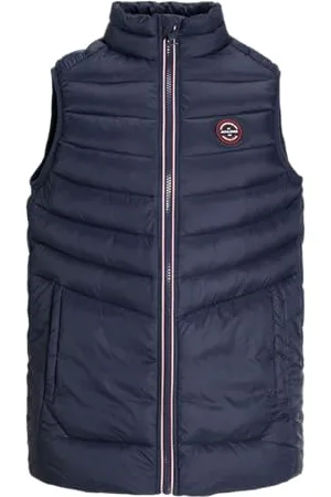 JACK & JONES JACK&JONES JUNIOR JJESPRINT kamizelka chłopięca typu bufor, kołnierz, granatowa marynarka/szczegóły: True Red Stitches, 152, , 152
