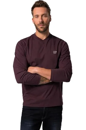 JP 1880 Męski, duże rozmiary, t-shirt, basic, długi rękaw, dekolt w serek, nadruk, , 3XL
