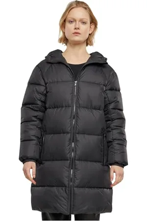 Urban classics Damska kurtka zimowa damska Long Puffer Coat, długa kurtka puchowa z kapturem, zimowa pikowana kurtka dla kobiet, , S