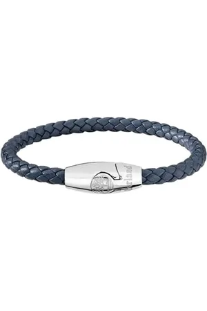 Timberland BACARI Herren Armband aus Edelstahl Silber und Leder Dunkelblau, Länge: 20 cm, TDAGB0001704