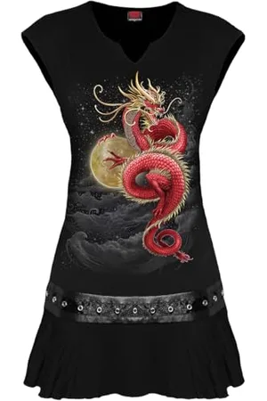 Spiral Shenlong - sukienka mini z dekoltem w talii czarna, , S