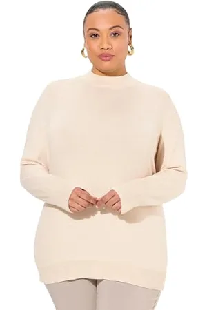Ulla Popken Sweter damski, duże rozmiary, plus size, stójka, długie rękawy, prążkowane ściągacze, , 42-44