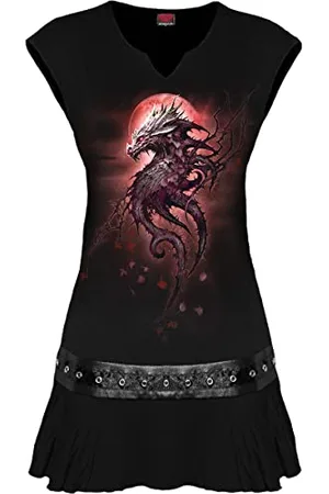 Spiral Dąb smok - sukienka mini z ćwiekami w talii czarna, , S