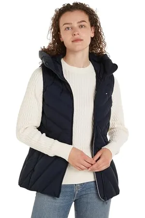 Tommy Hilfiger Damska kamizelka pikowana w jodełkę z kapturem, Niebieski , 3XL duże rozmiary