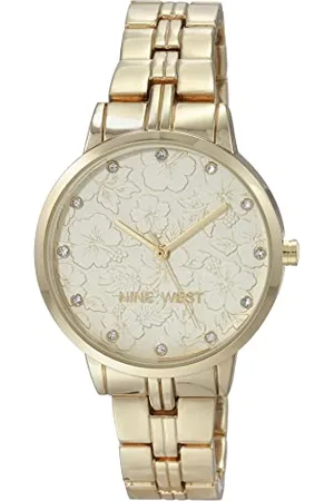 Nine West Damski zegarek z oryginalną bransoletą z kryształową tarczą i kwiatową tarczą