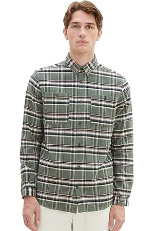 TOM TAILOR Męska koszula w kratę Comfort Fit z naszytymi kieszeniami na piersi, , L