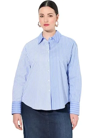 Ulla Popken Damska bluzka koszulowa, duże rozmiary, plus size, mieszanka pasków, oversize, kołnierzyk koszulowy, długi rękaw, , 42-44