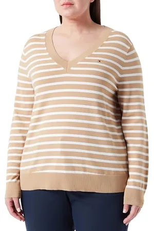 Tommy Hilfiger Damska koszulka CRV CO V-NK SWT Classic khaki/ecru STP 46, , 72