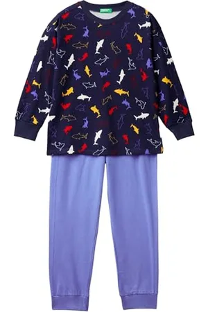 Benetton Zestaw Pijama dla chłopców, Niebieski, 120