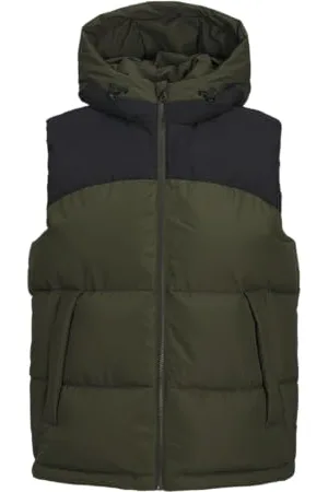 JACK & JONES Męska kamizelka z kapturem JCOAERO, Forest Night/Szczegóły: Black Blocking, L, , L