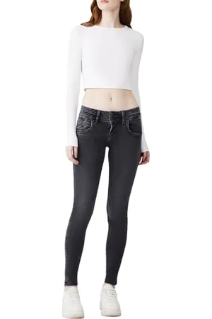 LTB Jeans Damska Julita X - Skinny Fit z niską talią i zamkiem błyskawicznym w kolorze szarym z mieszanki bawełny - rozmiar W28L34, , 28W / 34L
