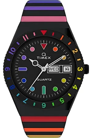 Timex Q zegarek damski 36 mm – pasek ze stali nierdzewnej, czarna tarcza, koperta w kolorze czarnym, TW2V65900