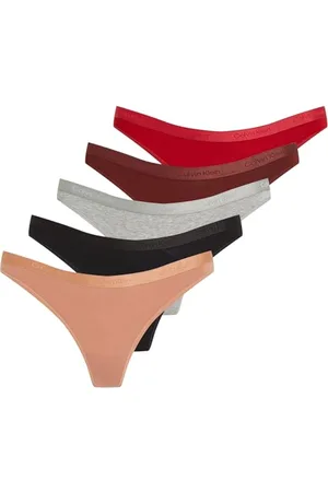 Calvin Klein Thong 5Pk 000QD5247E, stringi, wielokolorowe (Blk/Gry H/Jnbrry/CPR Earth/Rstd RT), L damskie, , L