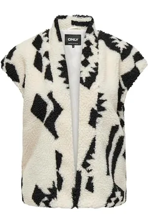 ONLY OnlPOP Teddy Waistcoat OTW płaszcz, Cloud Dancer/AOP:Black, S, , S
