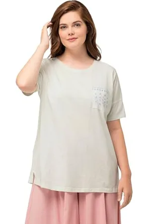 Ulla Popken Damska koszulka oversized z wyszywanymi kieszeniami, , 46-48