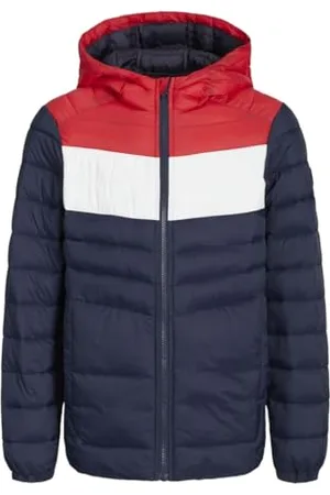 JACK&JONES JUNIOR JJESPRINT Puffer Hood MNI NOOS kurtka buforowa, granatowa marynarka/szczegóły: White/True Red Blocking, 98, , 98