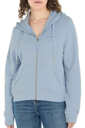 Tommy Hilfiger Damska bluza z kapturem z zamkiem błyskawicznym 1985, Niebieski (Breezy Blue), S