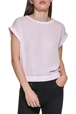 DKNY Damski top z elastycznym dłem i szortami rękawów, świeża różowa, M