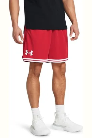 Under Armour Męskie spodenki do koszykówki na obwodzie, Czerwony/biały, S