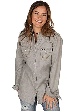 Wrangler Damska bluzka z długim rękawem Snap Front Denim Western, , XL
