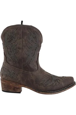 Roper Amelia Tooled Inlay Snip Toe Damskie buty z niskim obcasem i kostką 2,5-5 cm, na co dzień - brązowe, , 37 EU