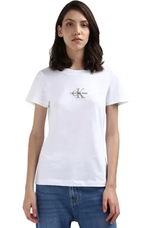 Calvin Klein Jeans Damska koszulka Monologo Slim Fit z krótkim rękawem i okrągłym dekoltem, , XS