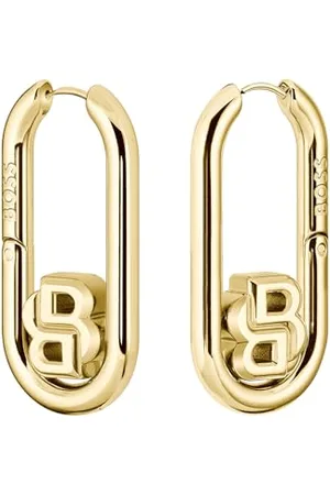 HUGO BOSS Biżuteria damska DOUBLE BB SWING Kolekcja Dangle & Drop Kolczyki z żółtego złota - 1580629, Jeden rozmiar, Stal nierdzewna, Bez kamieni szlachetnych