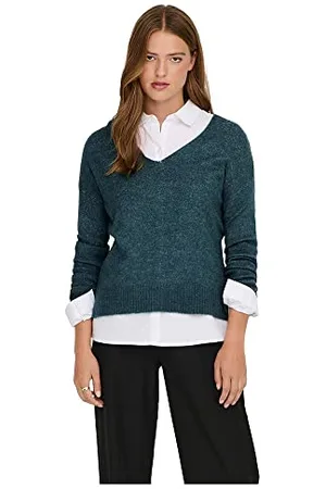 JDY ELANORA L/S Dekolt w serek. KNT NOOS, Atlantic Deep/Szczegóły: melanż, M