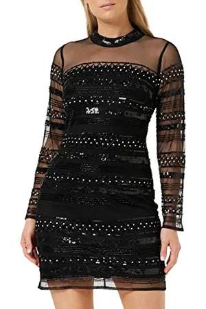 Frock and Frill Damska sukienka zdobiona specjalna okazja, czarna, 10, , 36
