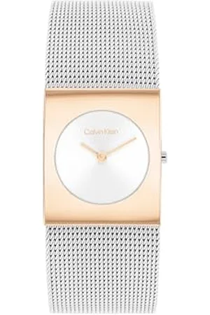 Calvin Klein Analogowy zegarek kwarcowy dla kobiet CK Pulse Collection ze srebrną bransoletką z siatki ze stali nierdzewnej - 25100063
