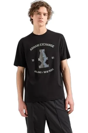 Armani Exchange Męska koszulka Large Central Stacked Ax z logo Milanonew York Text Surrounding Regular Fit Tee T-Shirt, , XL