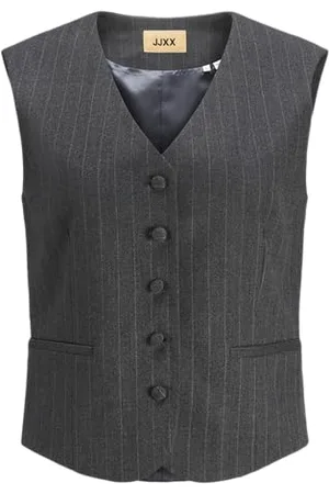 JACK & JONES Damska kamizelka Jxmary szczotkowana TLR garniturowa kamizelka, ciemnoszara melanż/paski: jasnoszara, S, , S